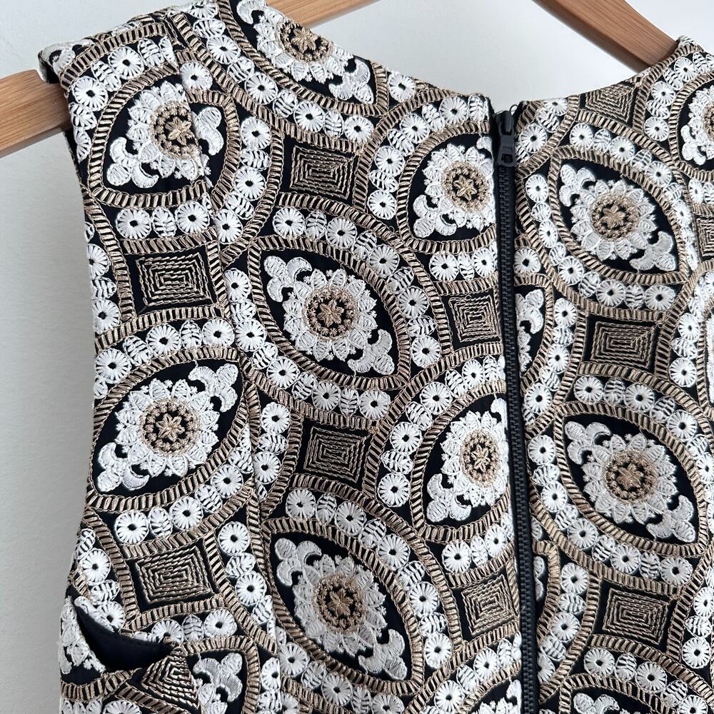 Alice + Olivia Mini Dress 6 Gold Embroidered Patty Tapestry 60s Style Retro Glam - Picture 6 of 16